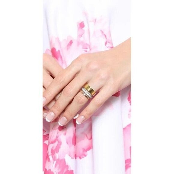 Michael Kors Metallic Tri Tone Pave Rhinestone Stack Barrel Ring Size 6 - Picture 4 of 8